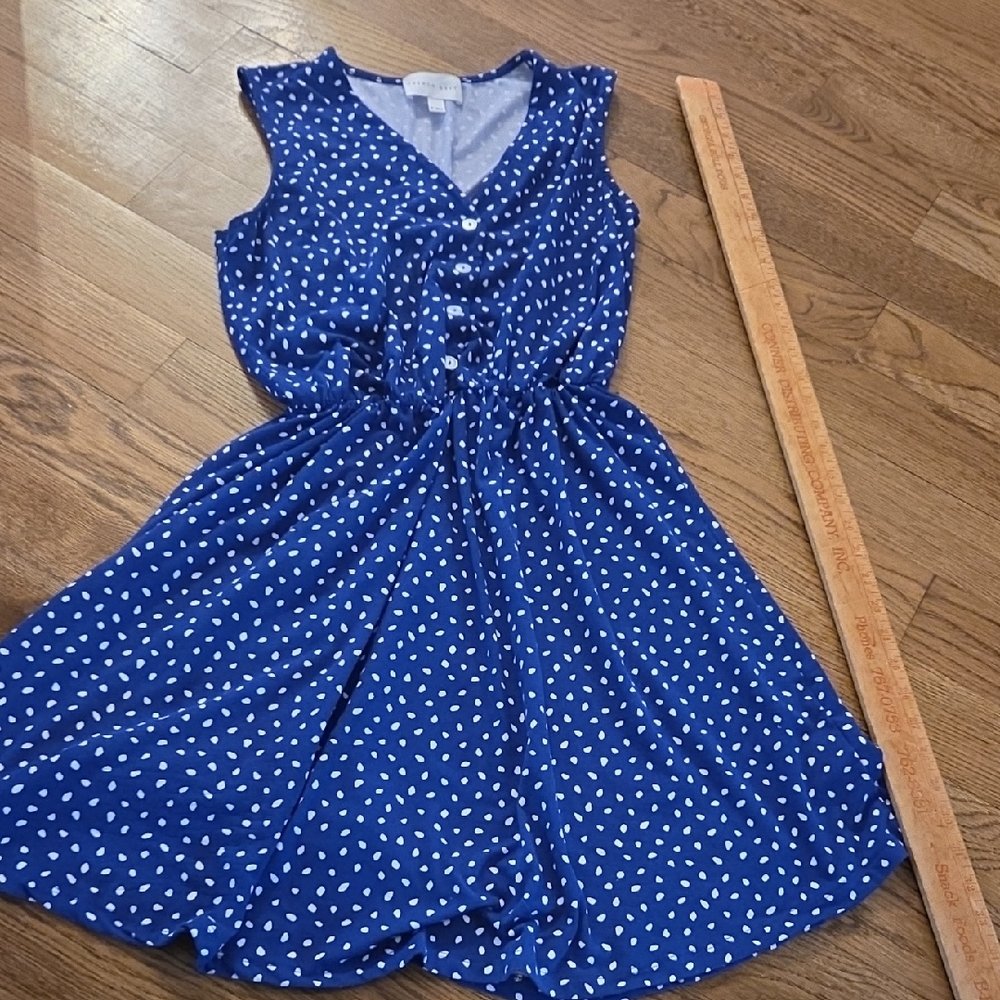 French Grey Blue Polka Dot Sleeveless Summer Dress